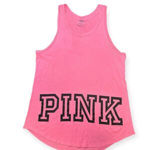 PINK VICTORIA’S SECRET Women’s Hot Pink Logo Racerback Tank Top Size Small